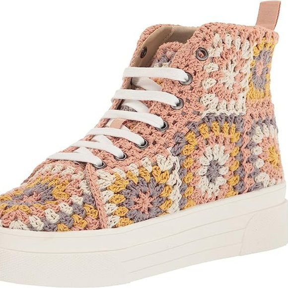 Lucky Brand $130 Curla Pastel Multi Ashbury Crochet Hi-Top Sneakers Sz 9… - Picture 1 of 4